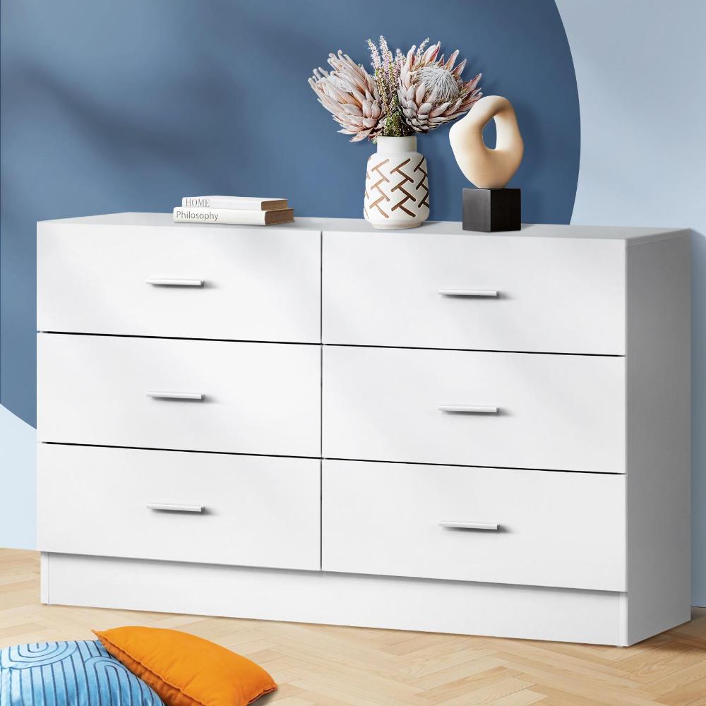 6 Chest of Drawers Aluminum Handles White