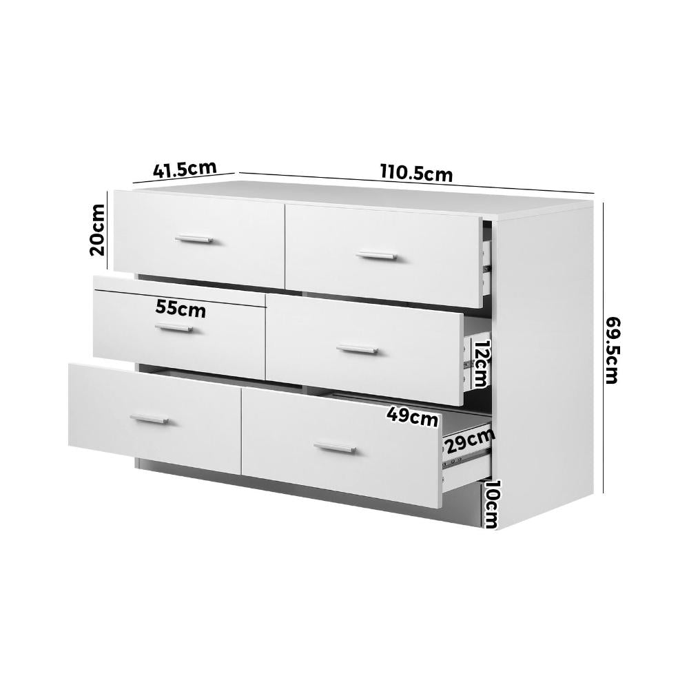 6 Chest of Drawers Aluminum Handles White