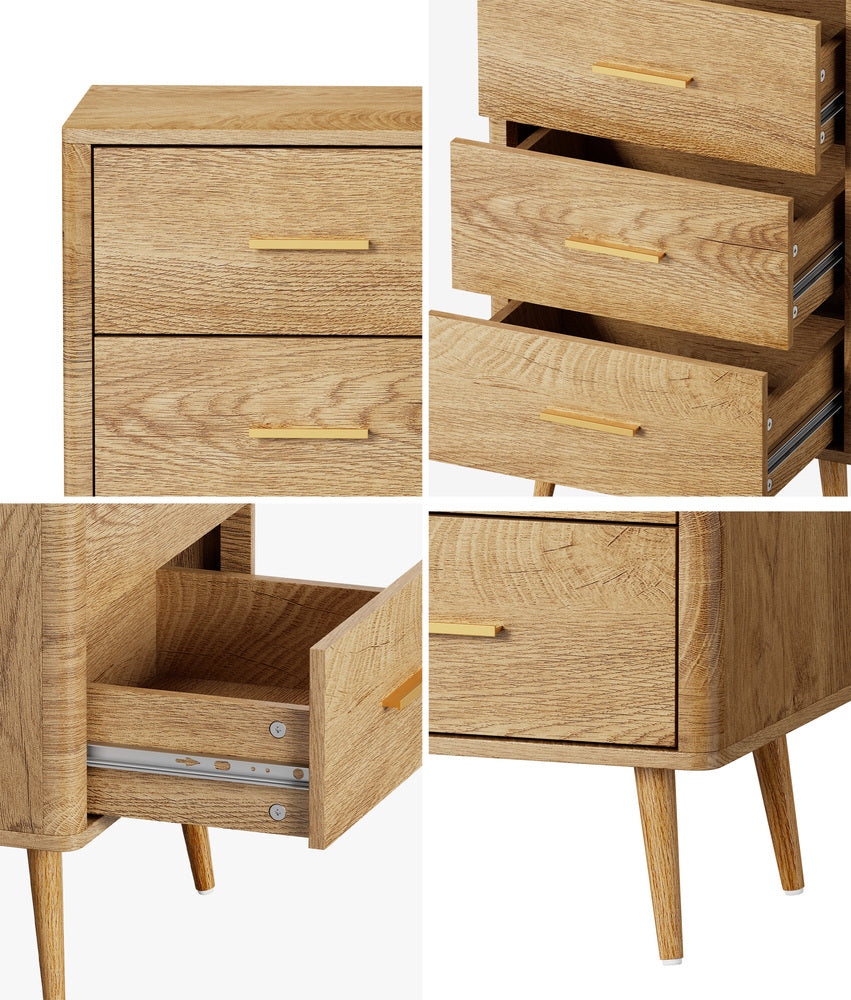 Oikiture 3 Chest of Drawers Tallboy Natural