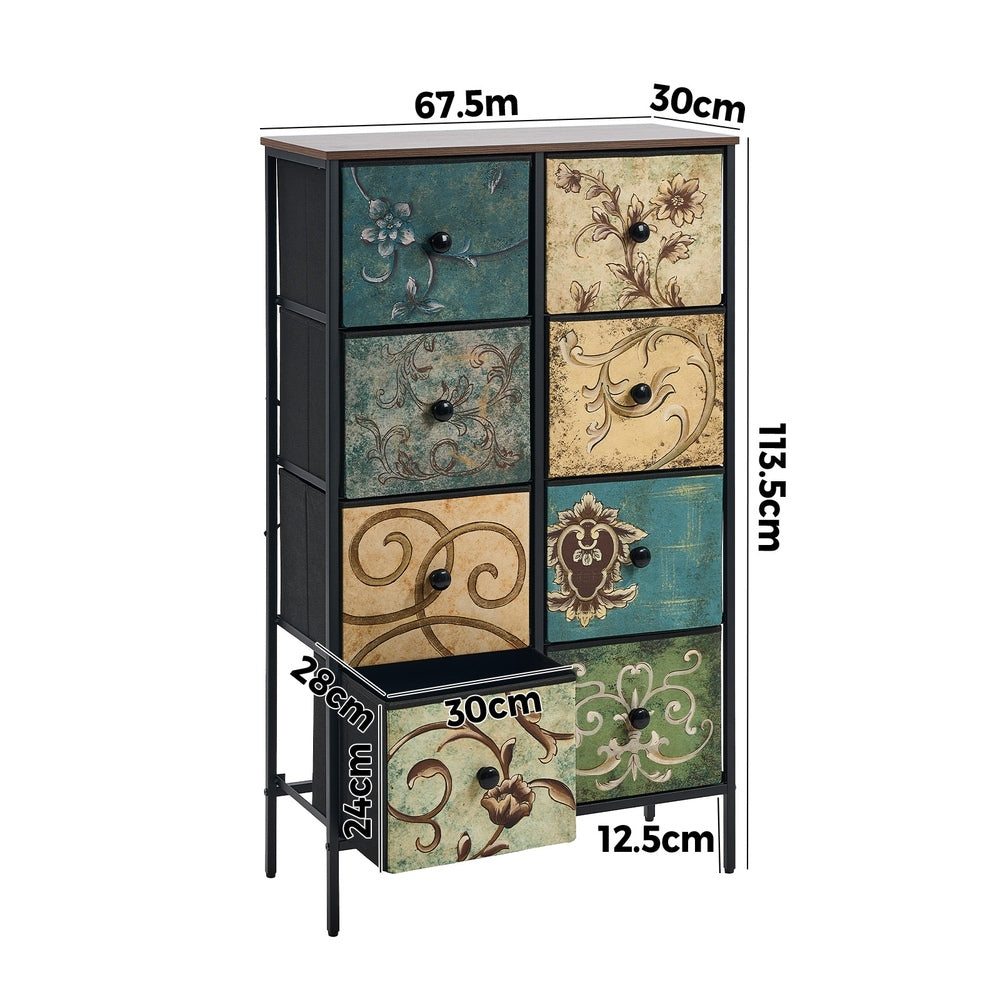 Oikiture 8 Chest of Drawers Fabric Tallboy Retro Vintage
