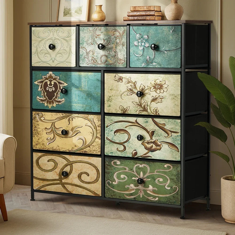 9 Chest of Drawers Fabric Dresser Vintage Tallboy Organizer