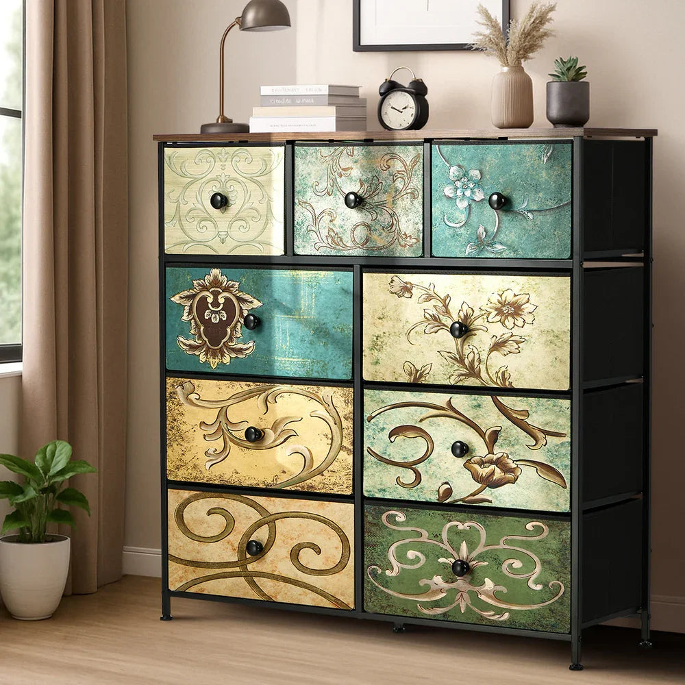 9 Chest of Drawers Fabric Dresser Vintage Tallboy Organizer