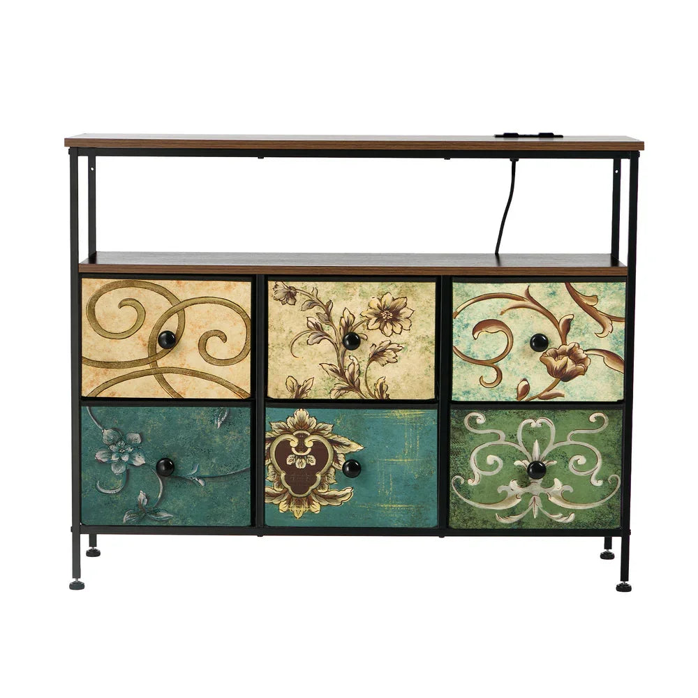 6 Chest of Drawers Fabric Retro Dresser Lowboy Shelf Charging