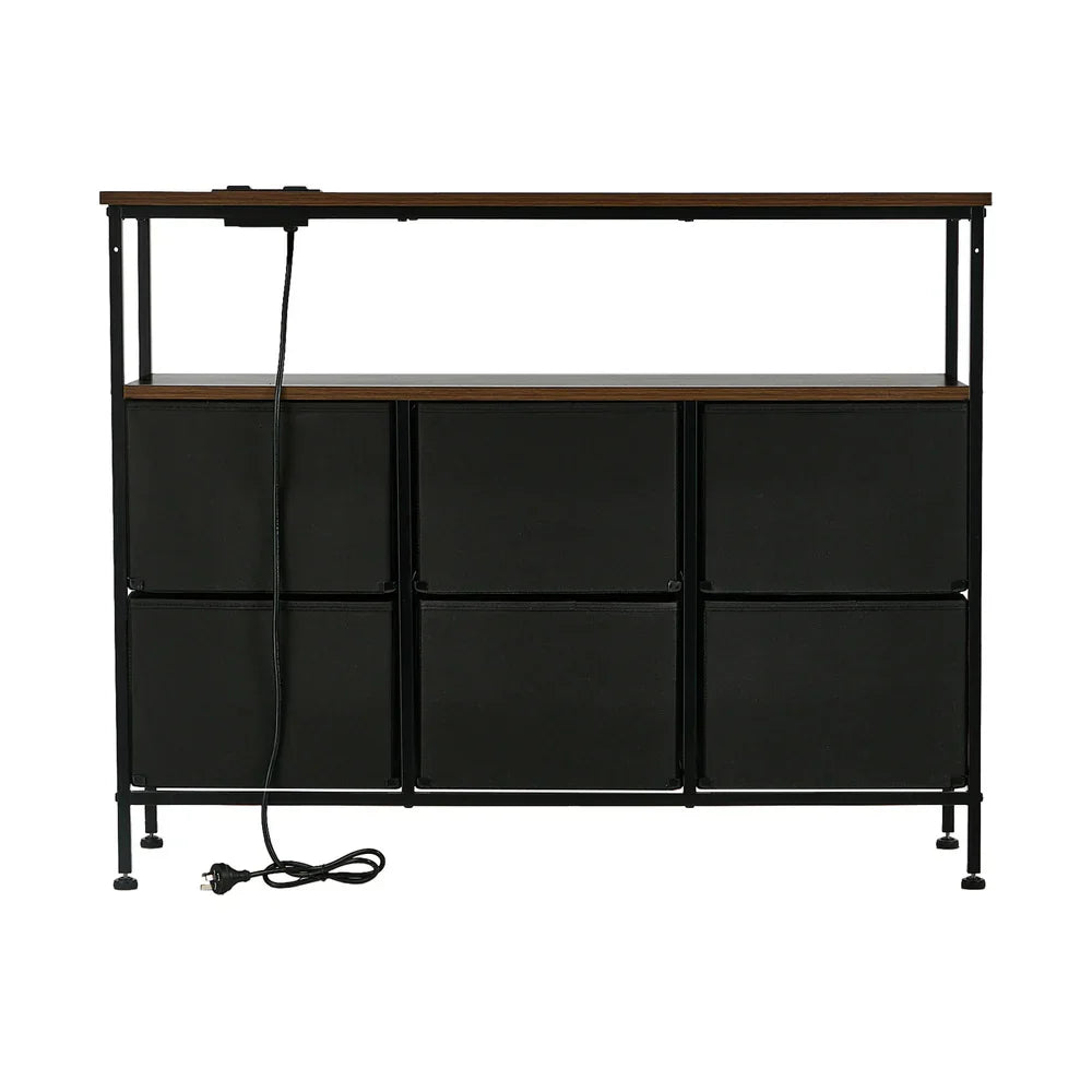 6 Chest of Drawers Fabric Retro Dresser Lowboy Shelf Charging