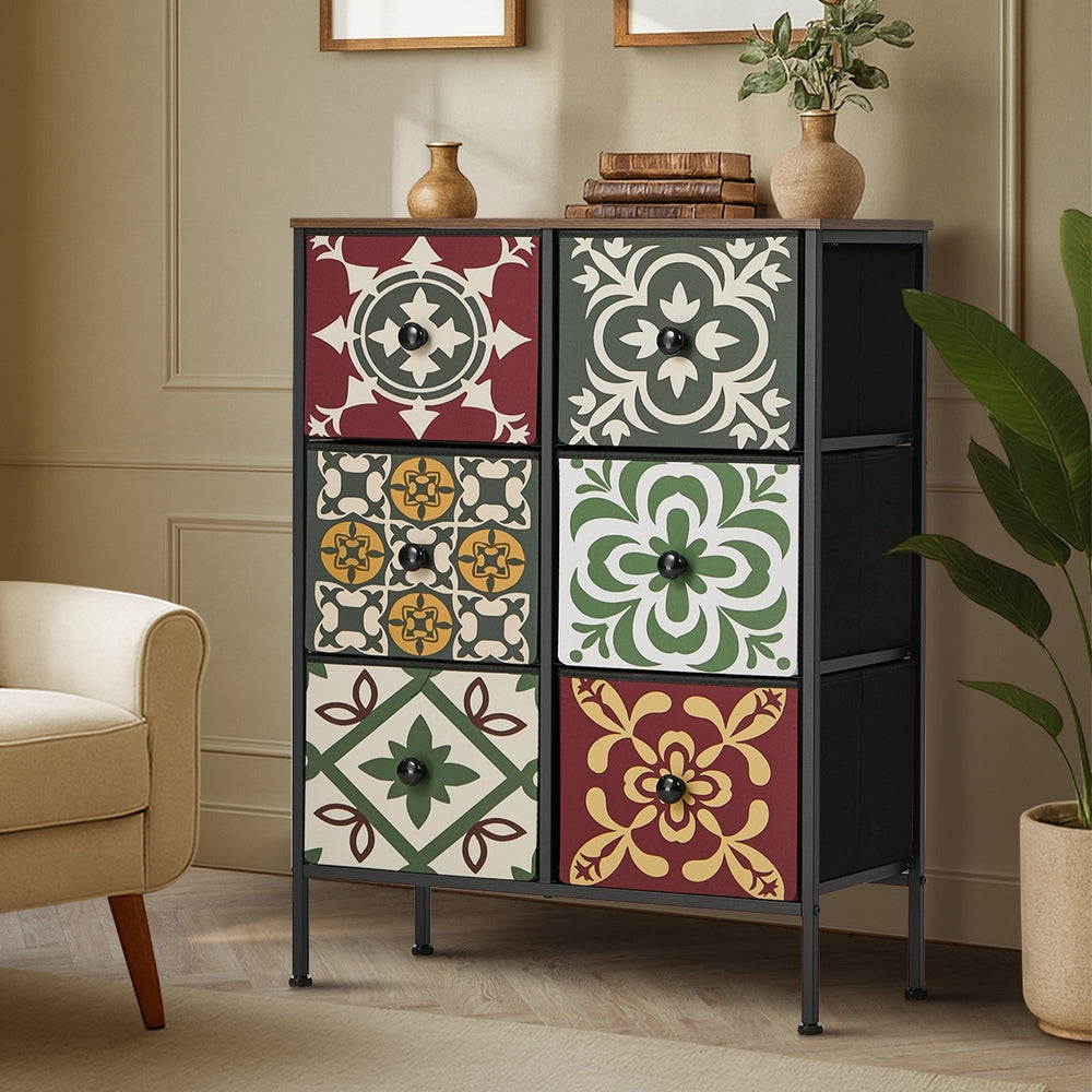 Oikiture 6 Chest Of Drawers Retro Tallboy Dresser Foldable Fabric