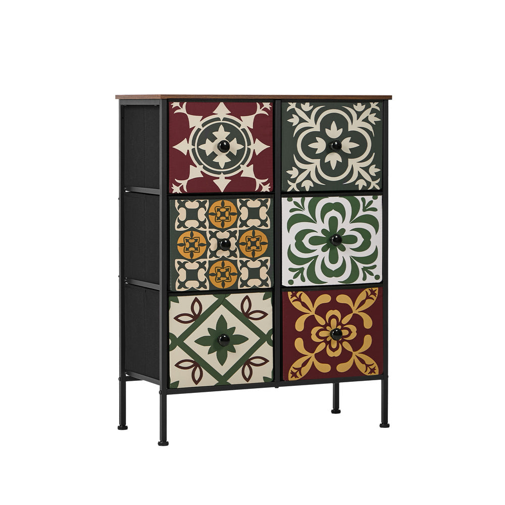 Oikiture 6 Chest Of Drawers Retro Tallboy Dresser Foldable Fabric