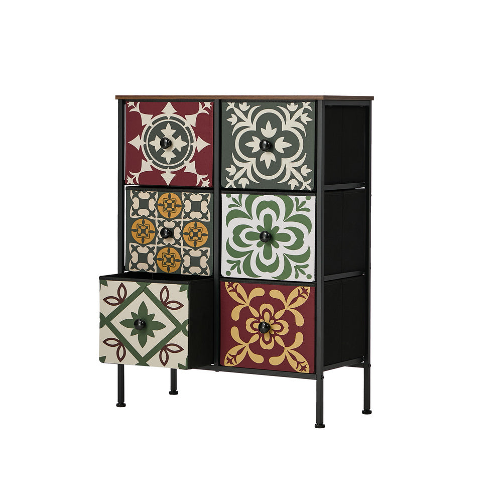Oikiture 6 Chest Of Drawers Retro Tallboy Dresser Foldable Fabric