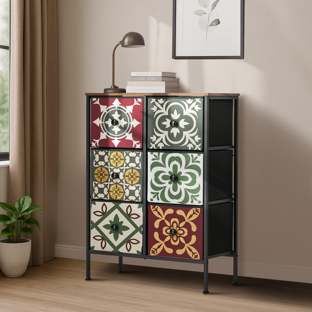 Oikiture 6 Chest Of Drawers Retro Tallboy Dresser Foldable Fabric