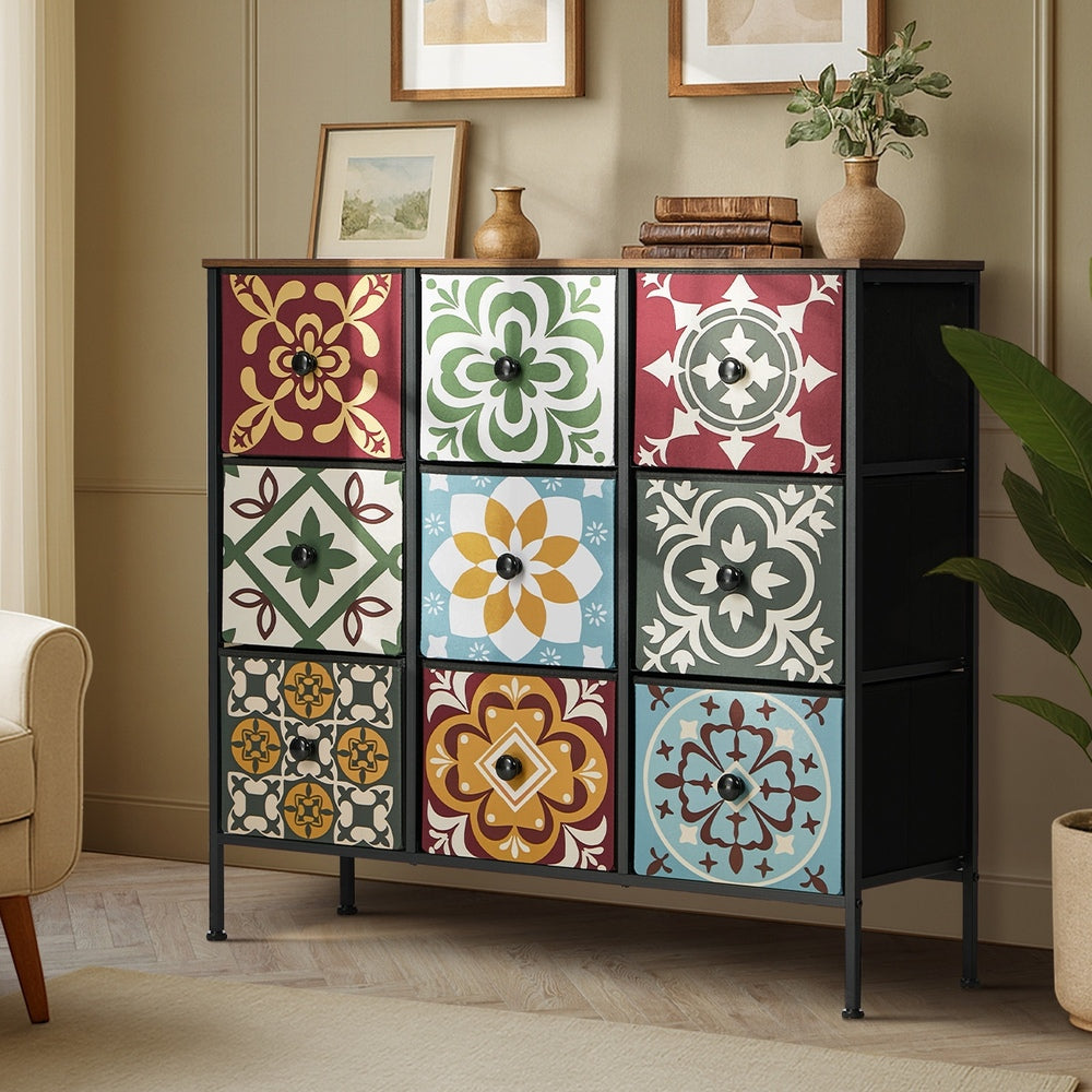 Oikiture 9 Chest Of Drawers Retro Tallboy Dresser Foldable Fabric