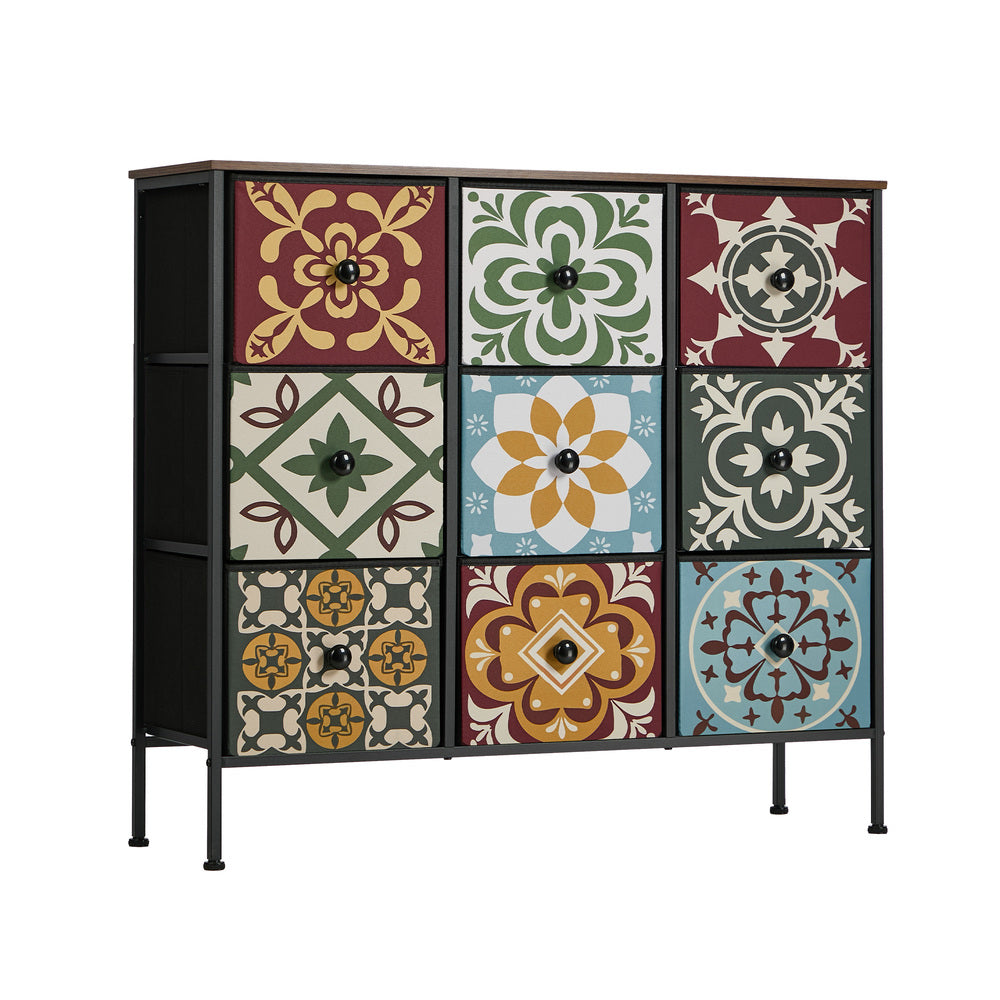 Oikiture 9 Chest Of Drawers Retro Tallboy Dresser Foldable Fabric