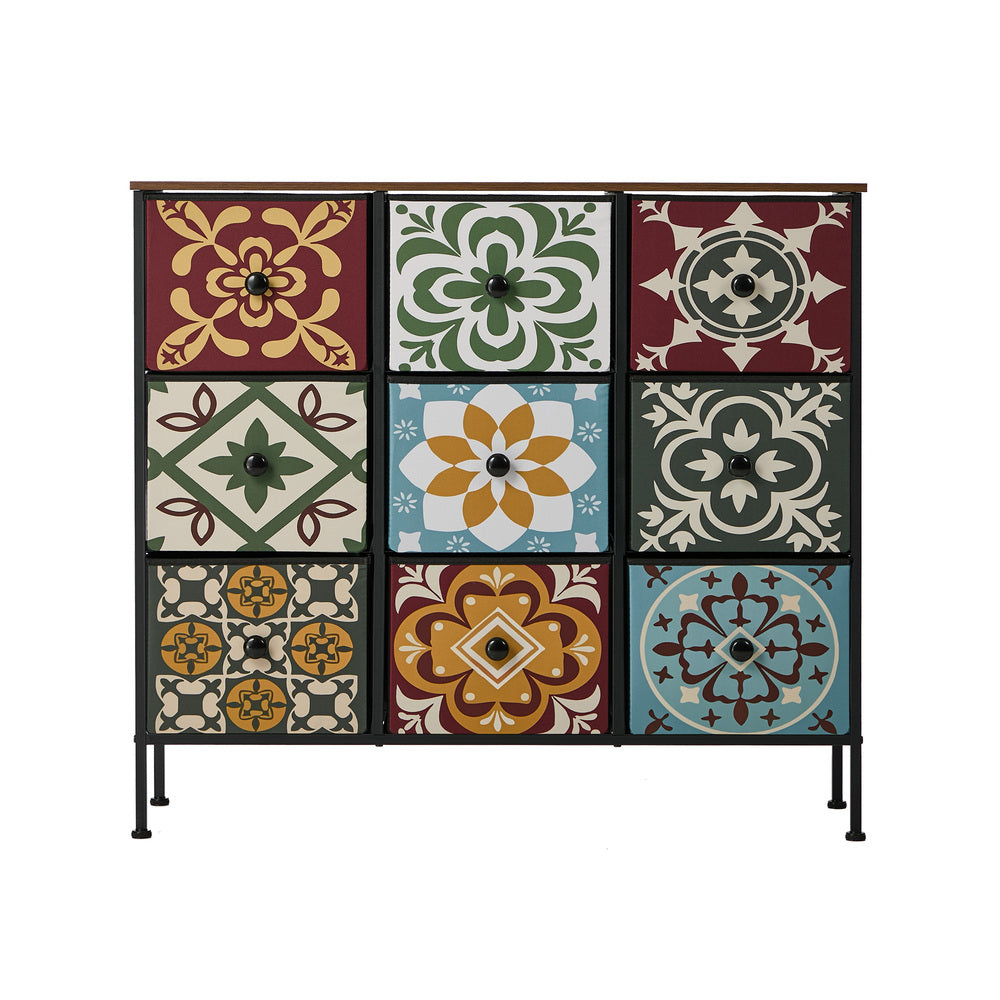 Oikiture 9 Chest Of Drawers Retro Tallboy Dresser Foldable Fabric