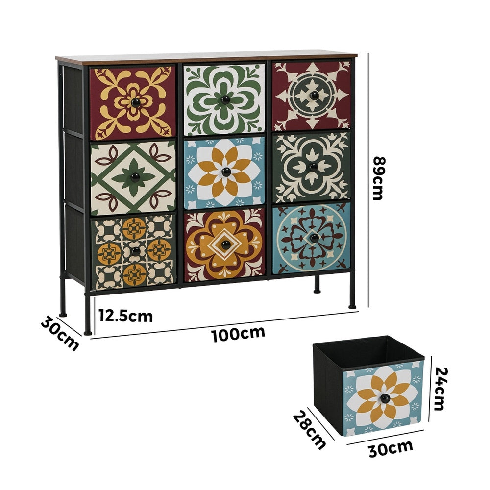 Oikiture 9 Chest Of Drawers Retro Tallboy Dresser Foldable Fabric