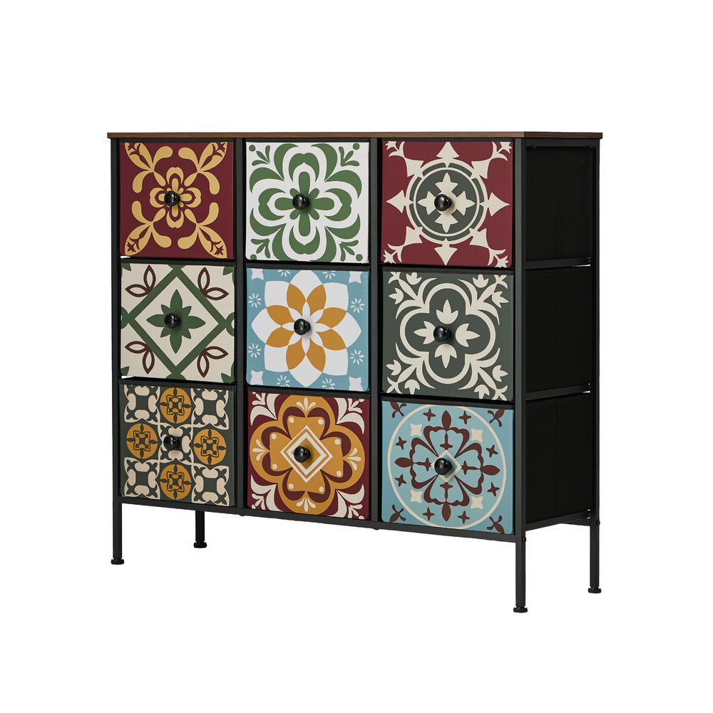 Oikiture 9 Chest Of Drawers Retro Tallboy Dresser Foldable Fabric