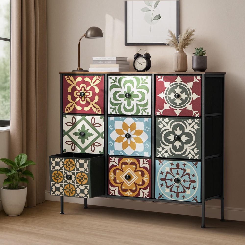Oikiture 9 Chest Of Drawers Retro Tallboy Dresser Foldable Fabric
