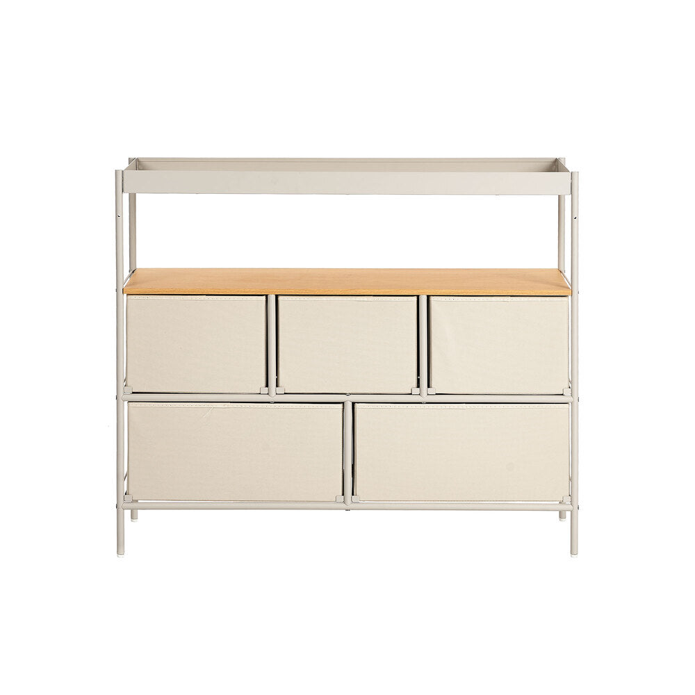 Oikiture 5 Drawer Chest Of Drawers Open Shelf Organizer Beige