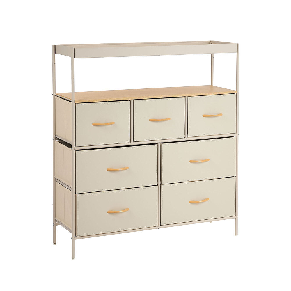 Oikiture 7 Drawer Chest Of Drawers Open Shelf Organizer Beige