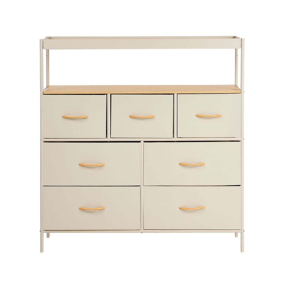 Oikiture 7 Drawer Chest Of Drawers Open Shelf Organizer Beige