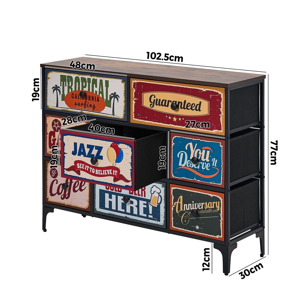 Oikiture 8 Chest of Drawers Fabric Retro Vintage Multi-colour