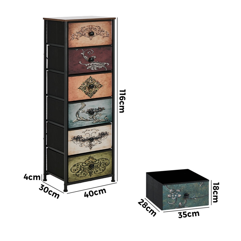 Oikiture 6 Chest Of Drawers Retro Tallboy Printed Foldable Fabric