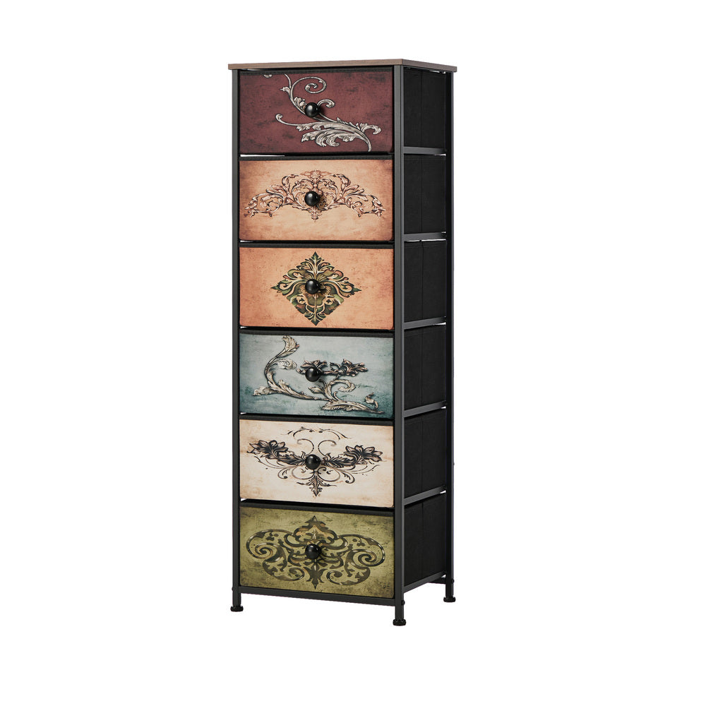 Oikiture 6 Chest Of Drawers Retro Tallboy Printed Foldable Fabric