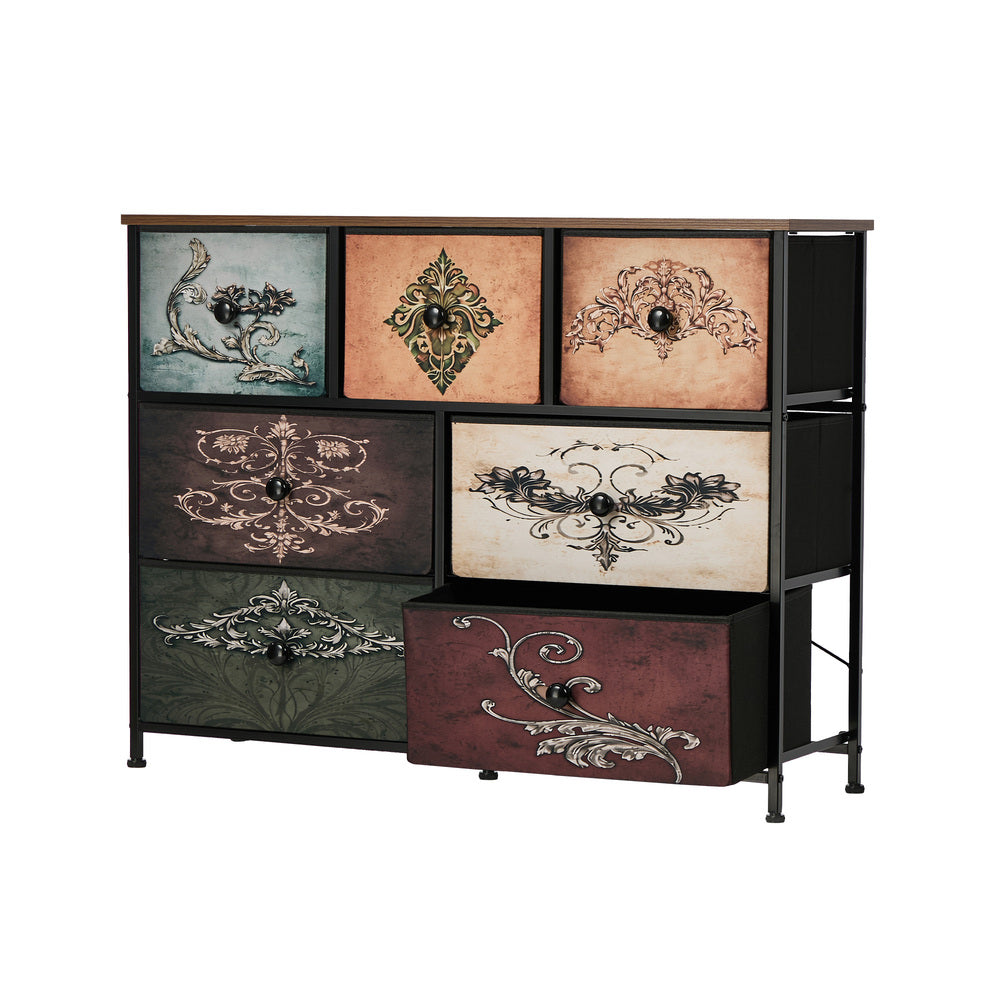 Oikiture 7 Chest Of Drawers Retro Tallboy Printed Foldable Fabric