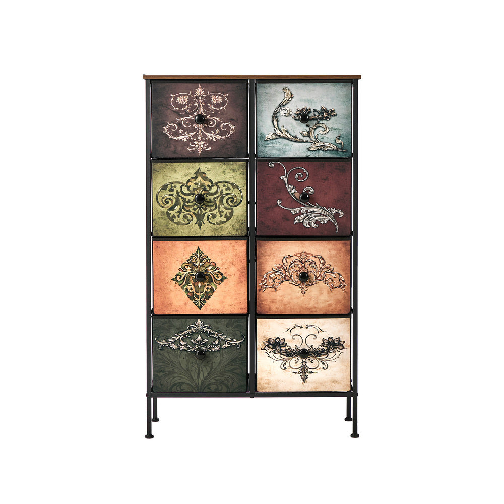 Oikiture 8 Chest Of Drawers Retro Tallboy Printed Foldable Fabric
