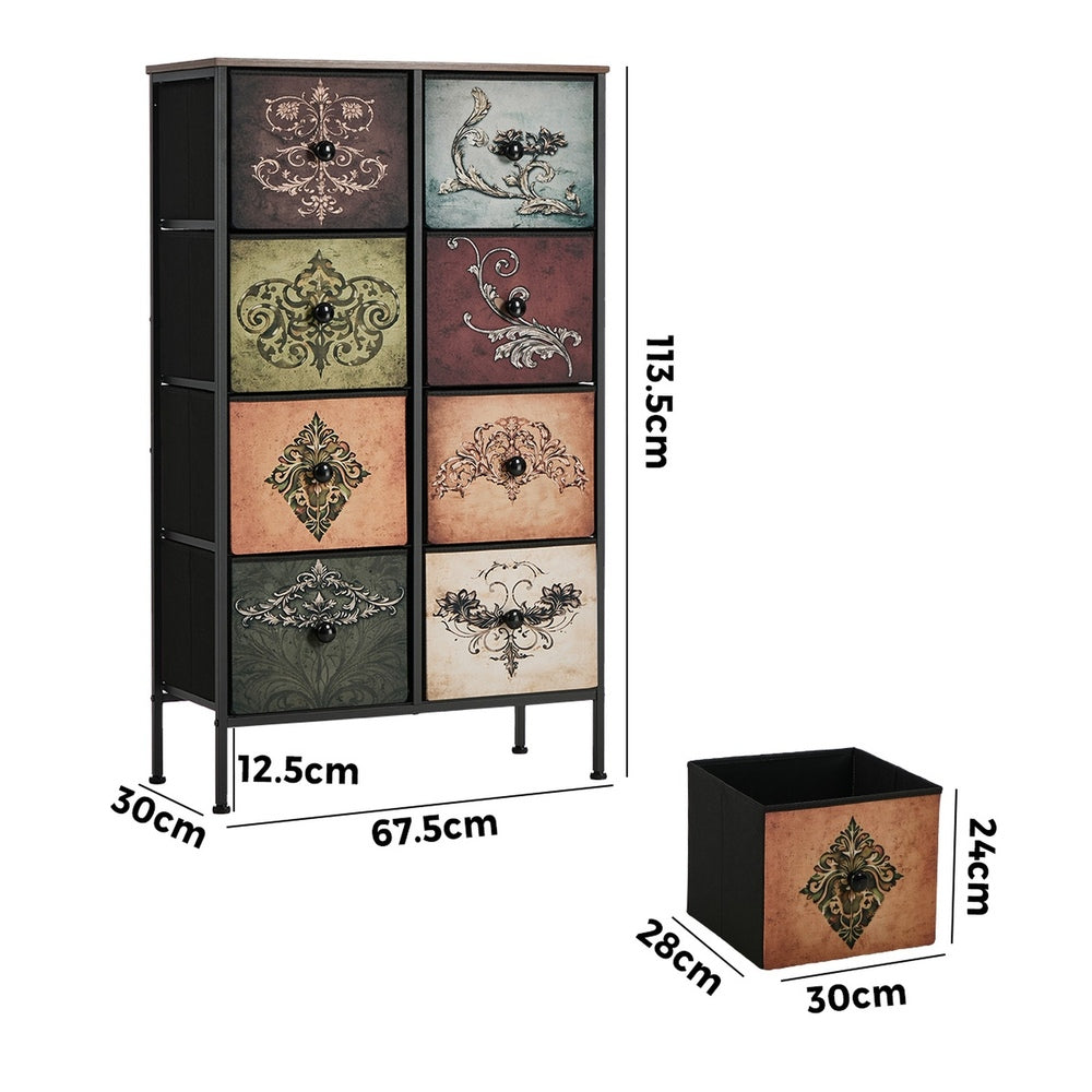 Oikiture 8 Chest Of Drawers Retro Tallboy Printed Foldable Fabric