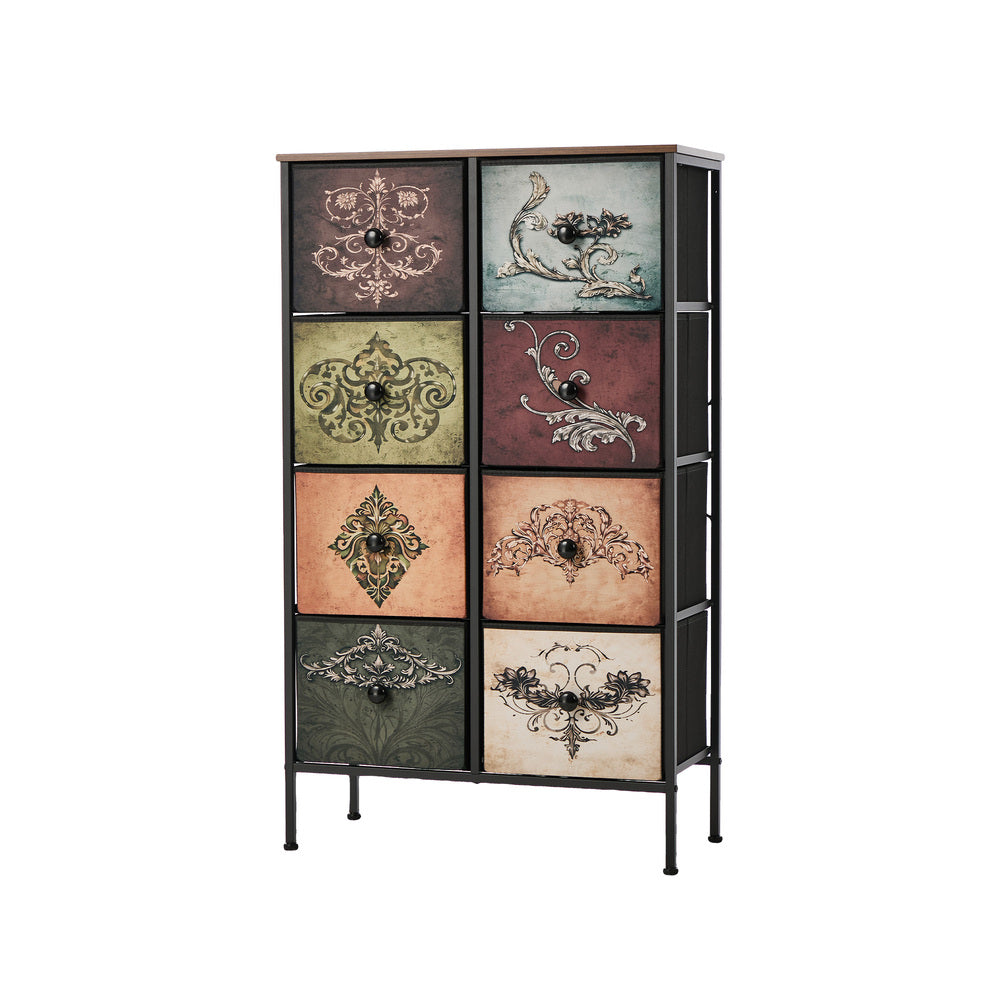 Oikiture 8 Chest Of Drawers Retro Tallboy Printed Foldable Fabric