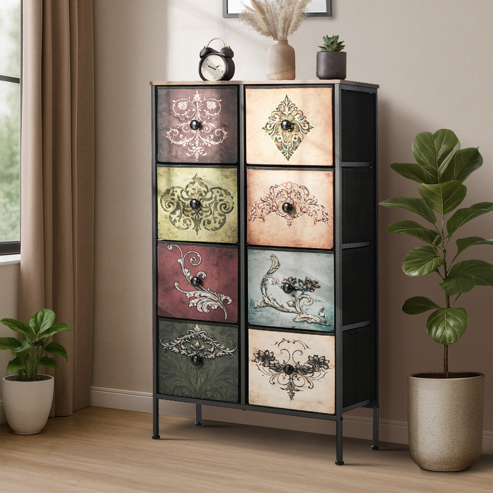 Oikiture 8 Chest Of Drawers Retro Tallboy Printed Foldable Fabric