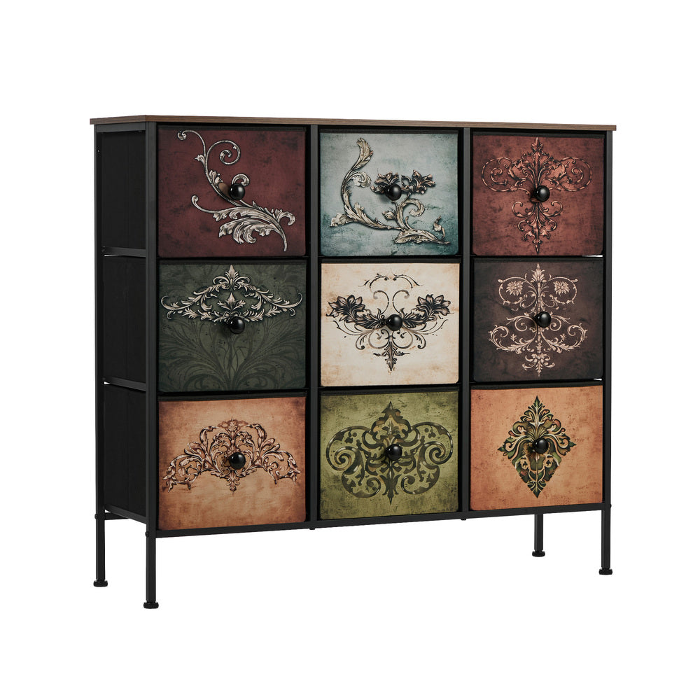 Oikiture 9 Chest Of Drawers Retro Tallboy Printed Foldable Fabric