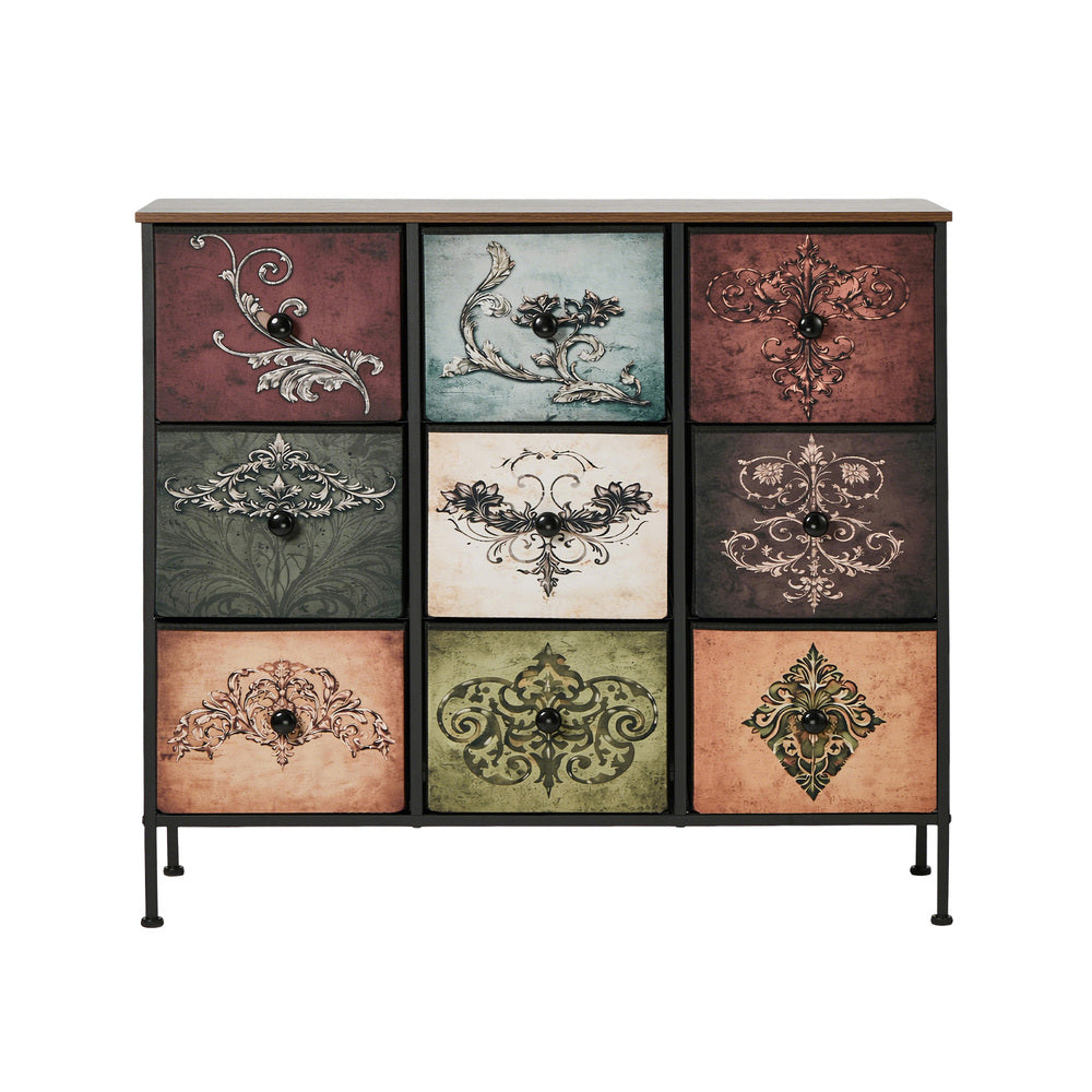 Oikiture 9 Chest Of Drawers Retro Tallboy Printed Foldable Fabric