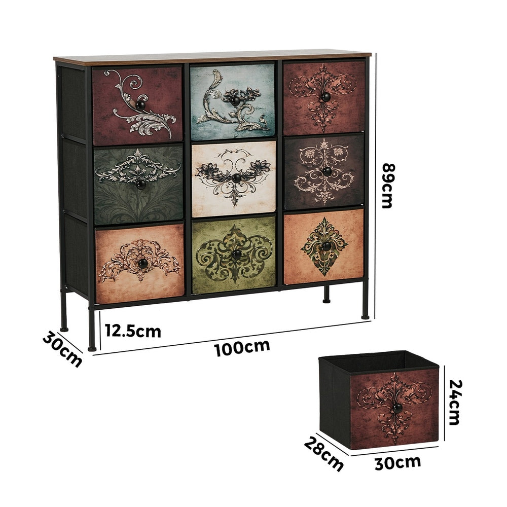 Oikiture 9 Chest Of Drawers Retro Tallboy Printed Foldable Fabric