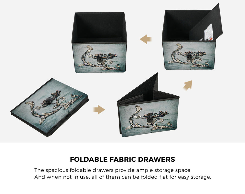 Oikiture 9 Chest Of Drawers Retro Tallboy Printed Foldable Fabric