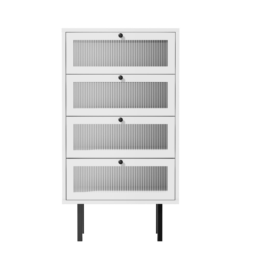 4 Chest of Drawers Tempered Glass Doors White