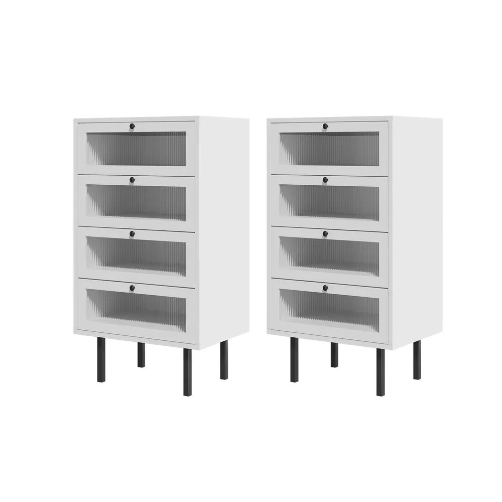 4 Chest of Drawers Tallboy Dresser Cabinet White Set of 2