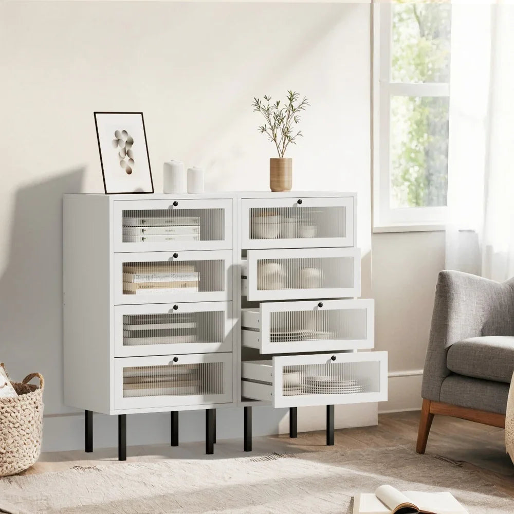4 Chest of Drawers Tallboy Dresser Cabinet White Set of 2