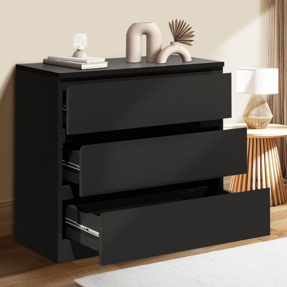 3 Chest of Drawers Lowboy Dresser Table Black