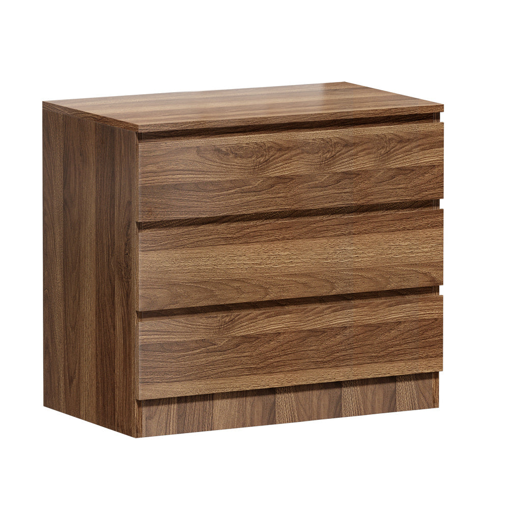 Oikiture 3 Chest of Drawers Lowboy Dresser Cabinet Bedroom Walnut
