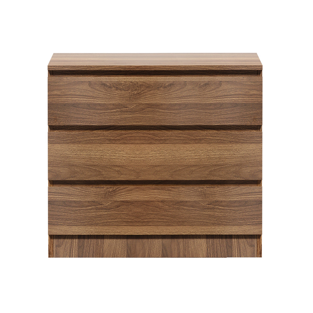 Oikiture 3 Chest of Drawers Lowboy Dresser Cabinet Bedroom Walnut
