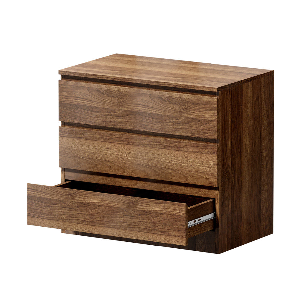Oikiture 3 Chest of Drawers Lowboy Dresser Cabinet Bedroom Walnut