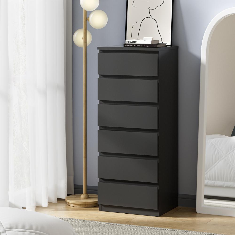 6 Chest of Drawers Tallboy Dresser Table Black