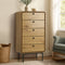 Oikiture 5 Chest of Drawers Dresser Tallboy Wooden Handle Natural