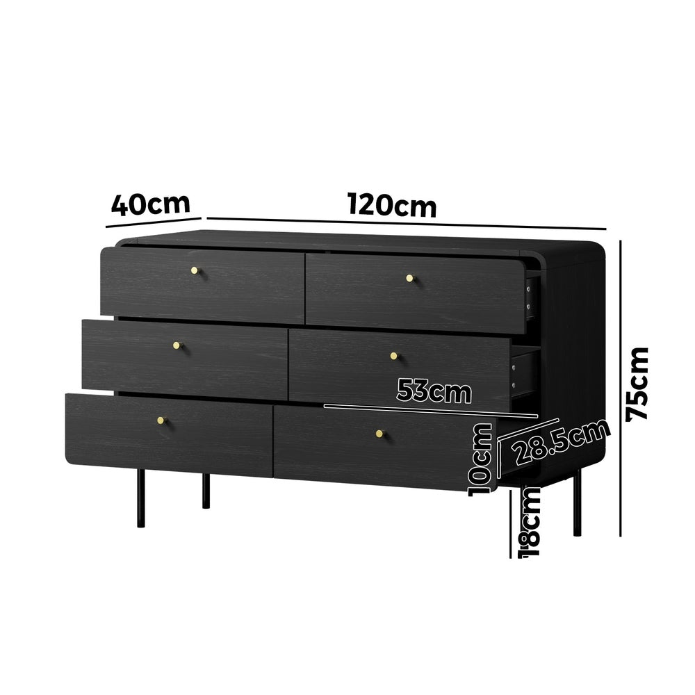 6 Chest of Drawers Tallboy Storage Cabinet Dresser Black