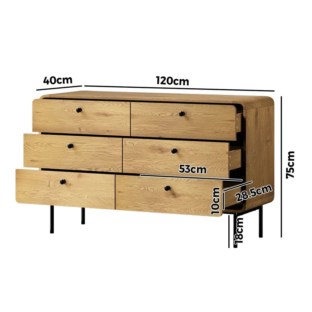 6 Chest of Drawers Tallboy Storage Cabinet Dresser Natural