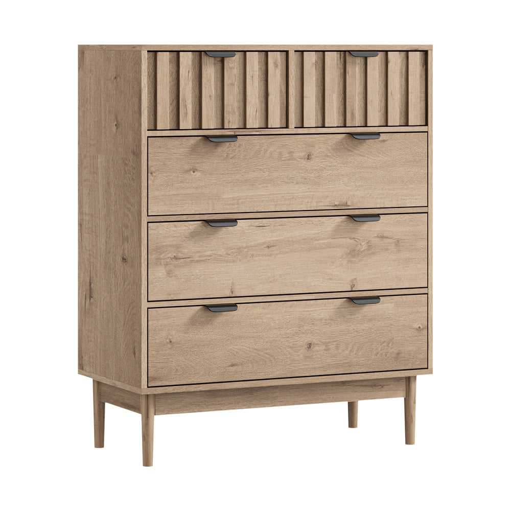 Chest of Drawers 5‑Drawer Tallboy – Natural Woodgrain with Stripe Texture