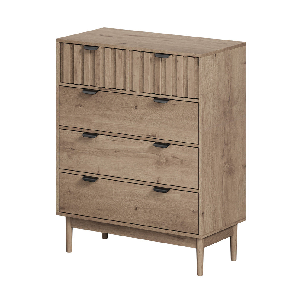 Chest of Drawers 5‑Drawer Tallboy – Natural Woodgrain with Stripe Texture
