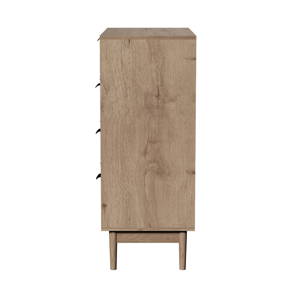 Chest of Drawers 5‑Drawer Tallboy – Natural Woodgrain with Stripe Texture