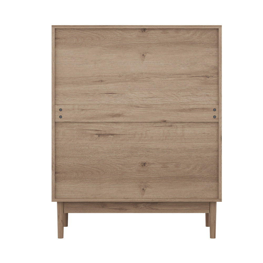 Chest of Drawers 5‑Drawer Tallboy – Natural Woodgrain with Stripe Texture