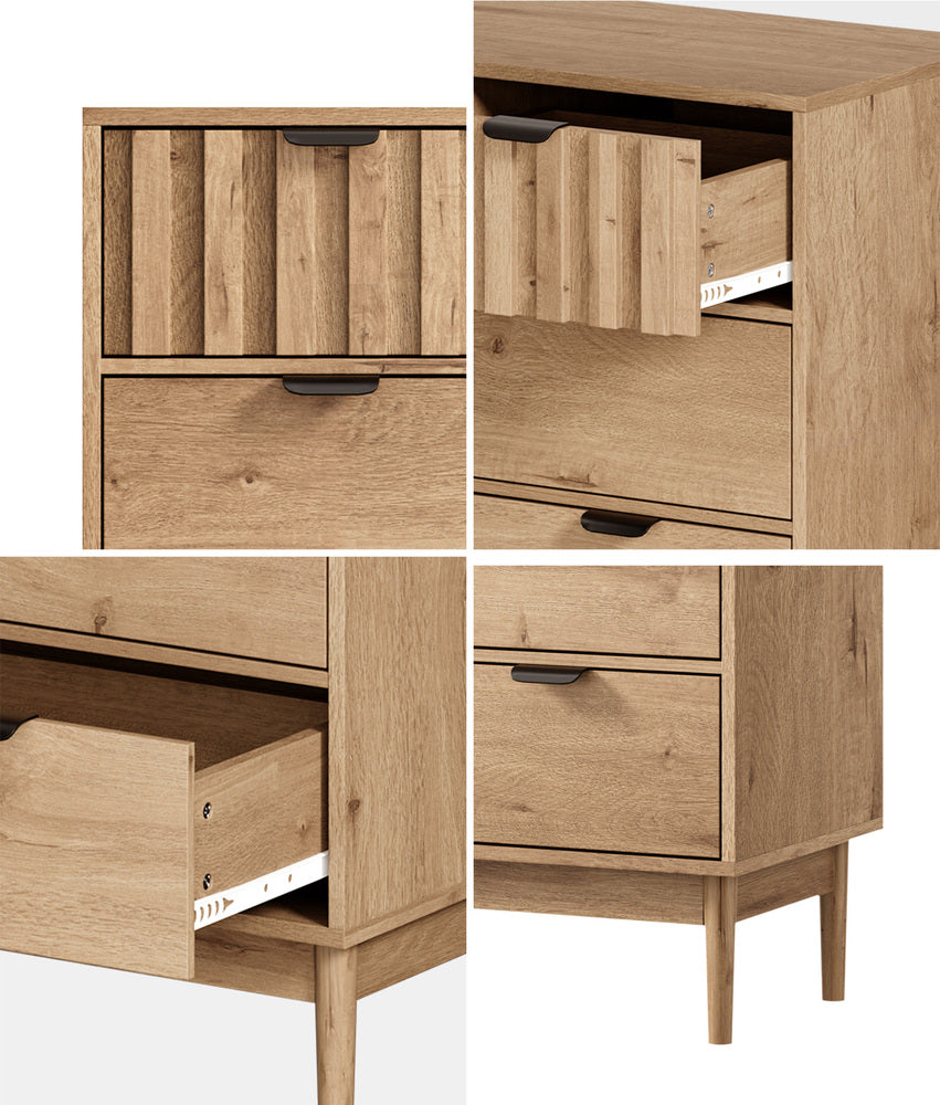Chest of Drawers 5‑Drawer Tallboy – Natural Woodgrain with Stripe Texture