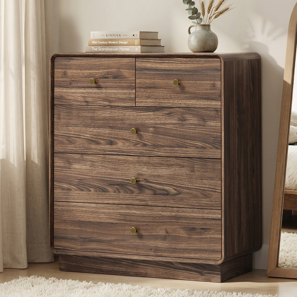 5 Chest Of Drawers Tallboy Storage Walnut